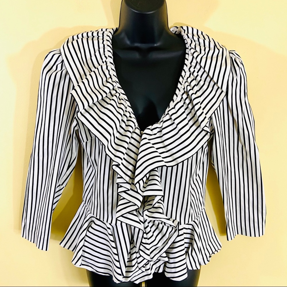 Boston Proper Stripe Button Ruffle Peplum Blouse  Size 12